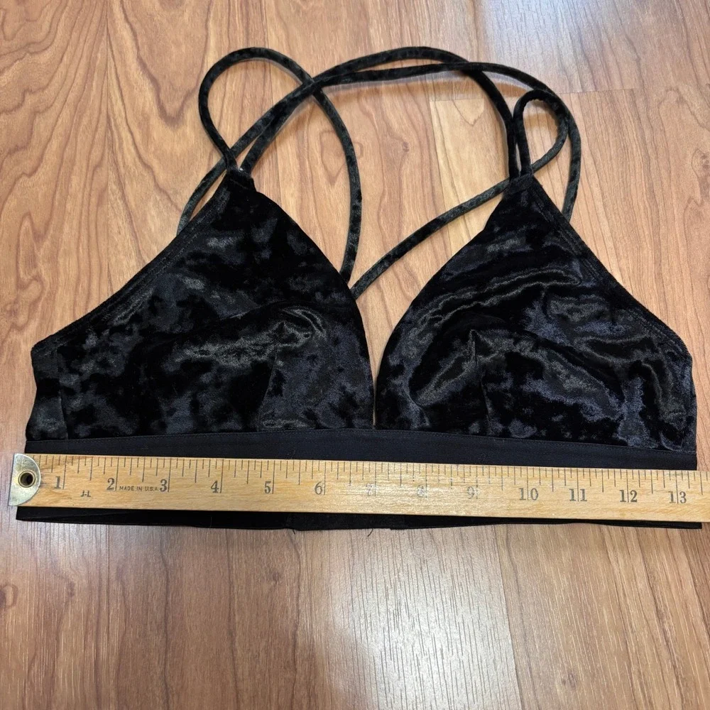 Pink Victoria's Secret Bralette Womens‎ Small Black Crushed Velvet Strappy Back